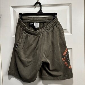 Nike Olive Green Men's Shorts with Orange Accents